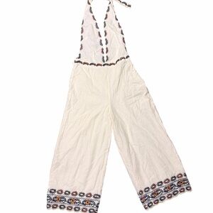 Urban Outfitters Cream Embroidered Halter Jumpsuit